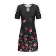 thumbnail image 5 of USSUMA Dresses For Women Party Casual,Women's Summer Cold Shoulder Knee-Length Dress Floral Hollow Out Short Sleeve Beach Dress Casual Loose Sundress, 5 of 6