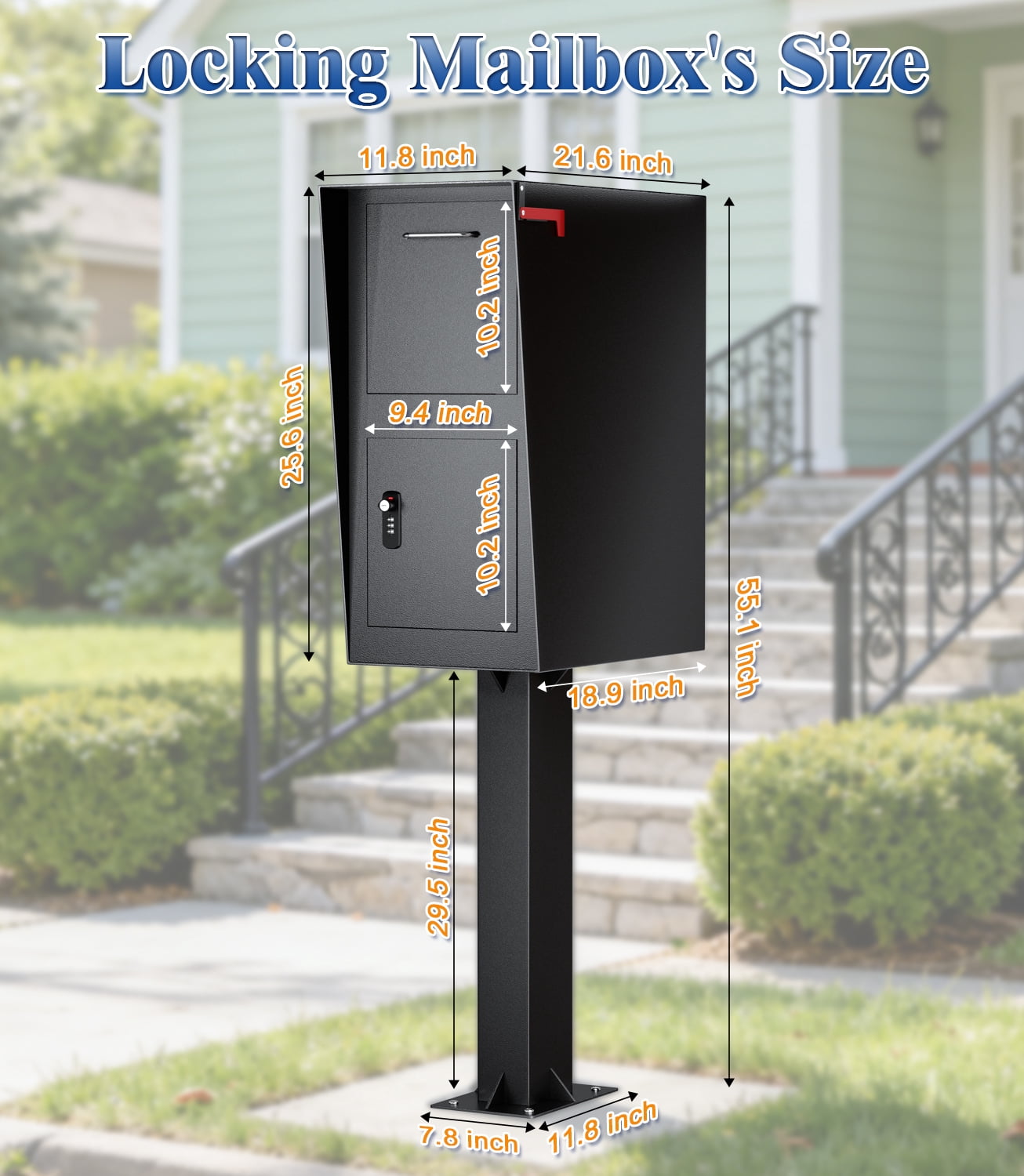 Esheno All in One Locking Mailbox Galvanized Steel with Combo Lock Key Weatherproof for Mail Packages Black