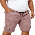 thumbnail image 3 of hoksml Men's Drawstring Elastic Waist Cargo Shorts, Multi Pocket Knee Length Casual Shorts for Outdoor Hiking Daily Wear, 3 of 8