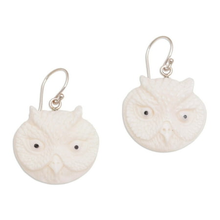 NOVICA Bone dangle earrings, 'Owl Faces'