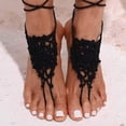 thumbnail image 3 of Nvzi Sandalias de boda en capas con cadena de tobillo y encaje, para pies descalzos, con lazo en el tobillo (2 unidades, negro), 3 of 5