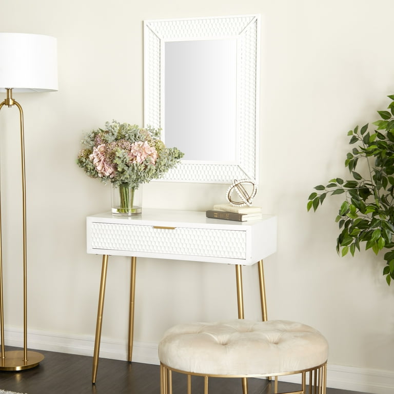 Decmode modern 2 piece wood and glass wall mirror and console table set deals