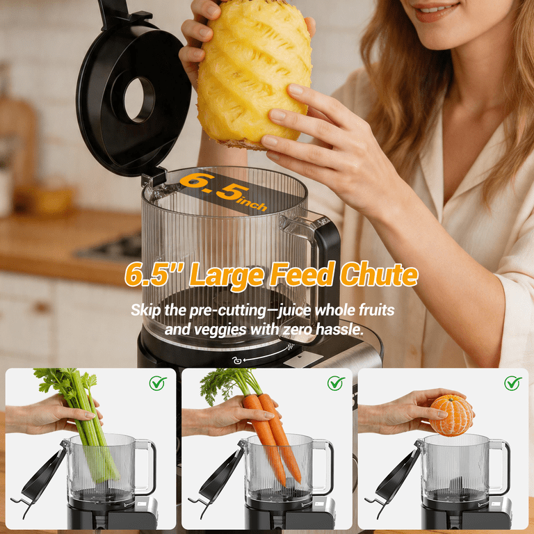 TUUMIIST Cold Press Juicer Machines, 6.5'' Large Feed Chute, High