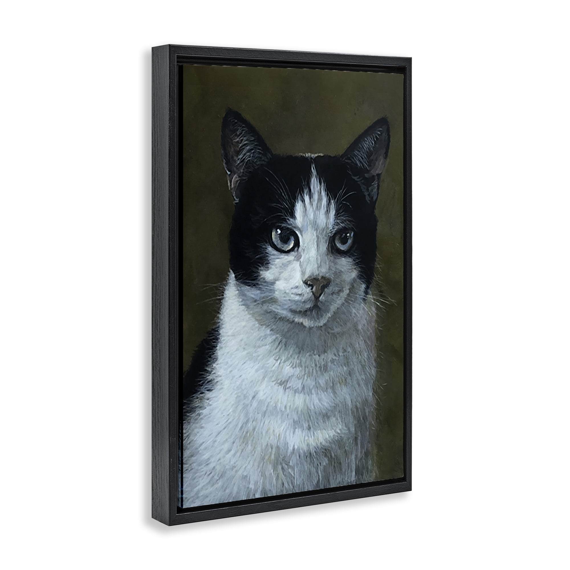 Stupell Industries Black & White Cat Angst Animals Painting Black Floater Framed Canvas Art Print Wall Art, 17 x 25