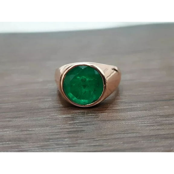 Green Emerald Quartz Gemstone Ring for Mens 925 Sterling Silver Copper Ring
