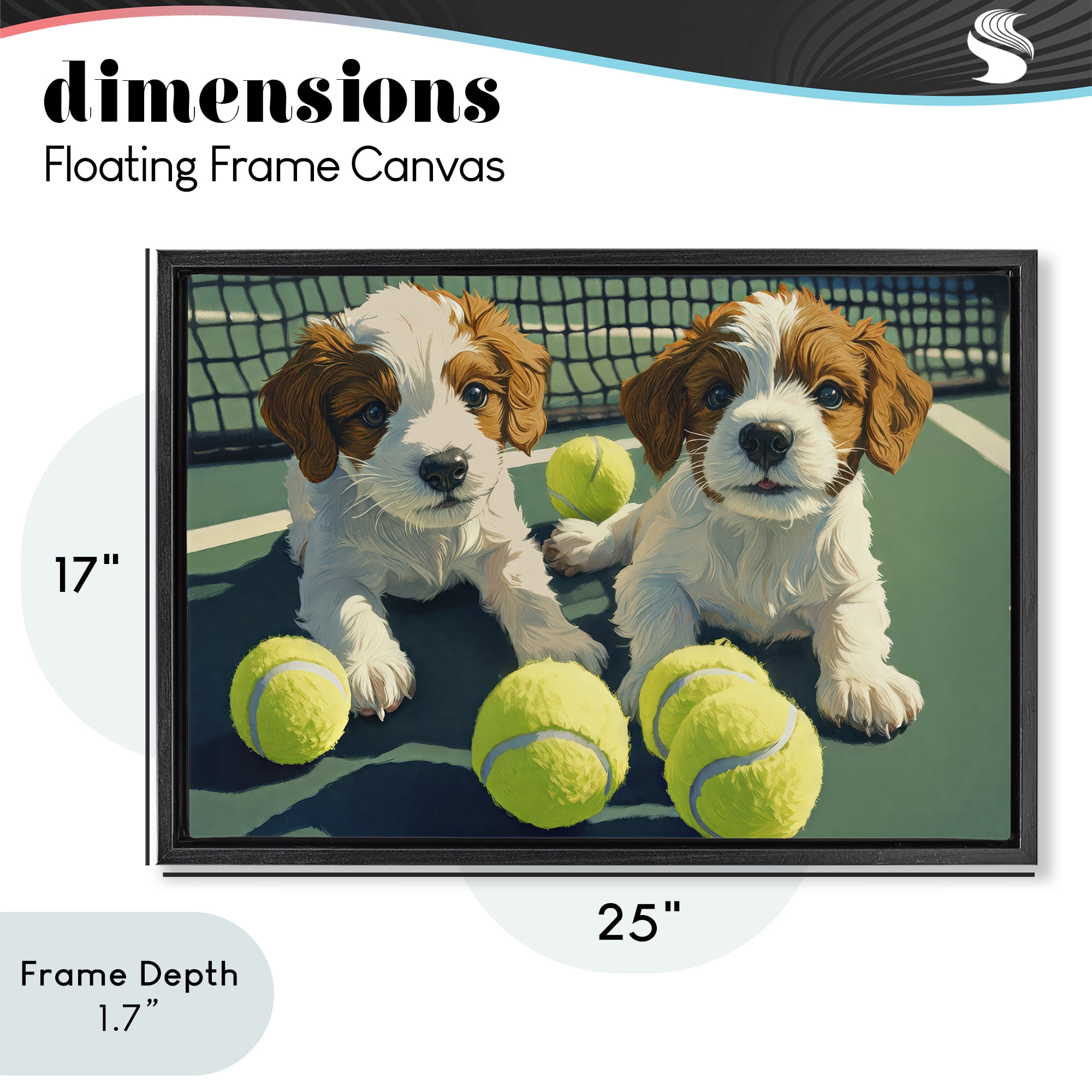 Stupell Industries Playful Puppies with Tennis Balls Black Framed Floater Canvas Wall Art, design by Imagine It Images