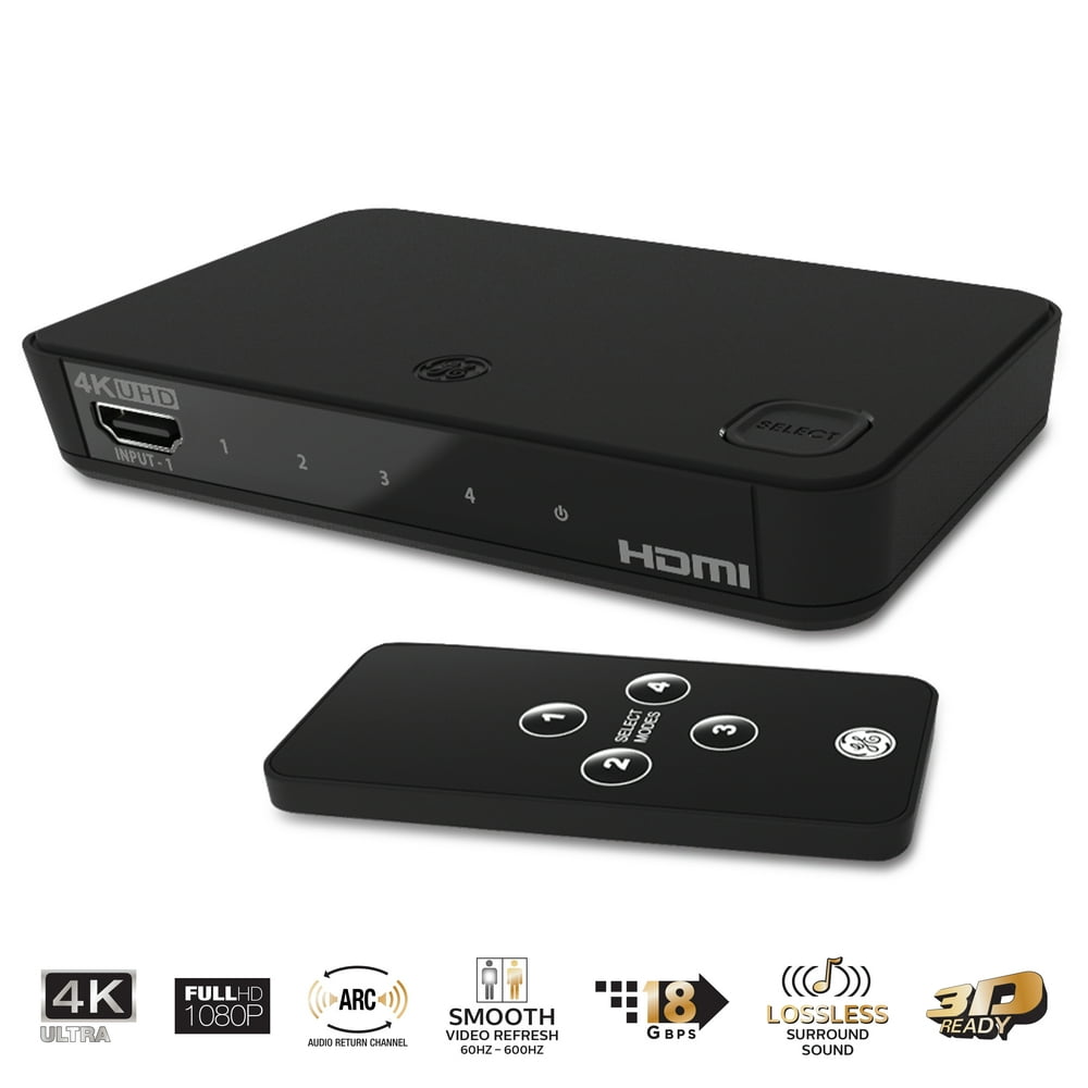 GE 4-Device HDMI Switch with Wireless Remote - 4K 1080P 60FPS - 4 Port