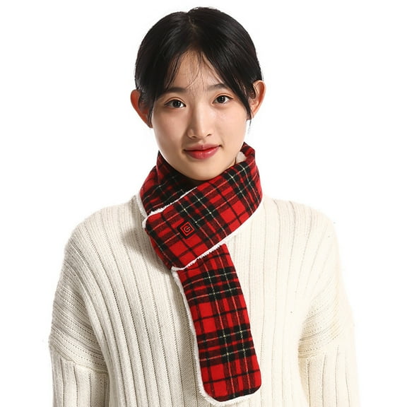 comerut USB Heated Scarf 3 Temperature Adjustable Washable Red Black White Plaid Winter Neck Protection Electric Heating Neck Warmer Wrap