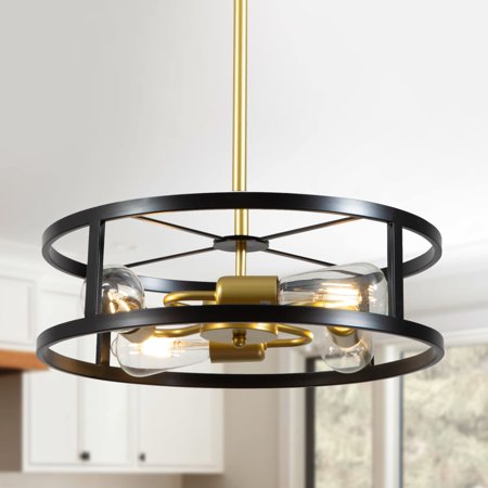 

YongMing CL 4-Light 16.5 Gold Industrial Chandelier Pendant Light Fixture Farmhouse Semi Flush Mount Round Ceiling Light for Kitchen Island Living Dining Room Bedroom Foyer Entr