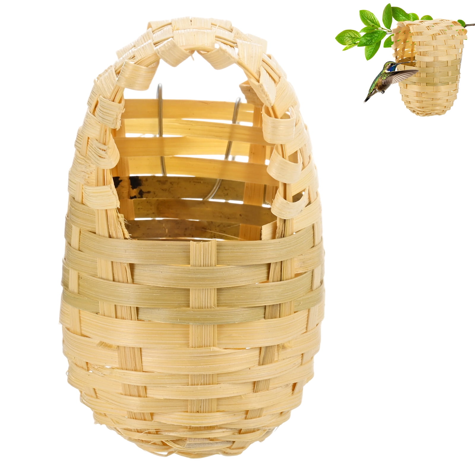 Uxcell 1-Pack Natural Bamboo Hanging Bird House, Finches Nest Hanging Cage with Metal Hook, for Garden, Patio Decor, 3.9x3.3x5.1in, Style 4