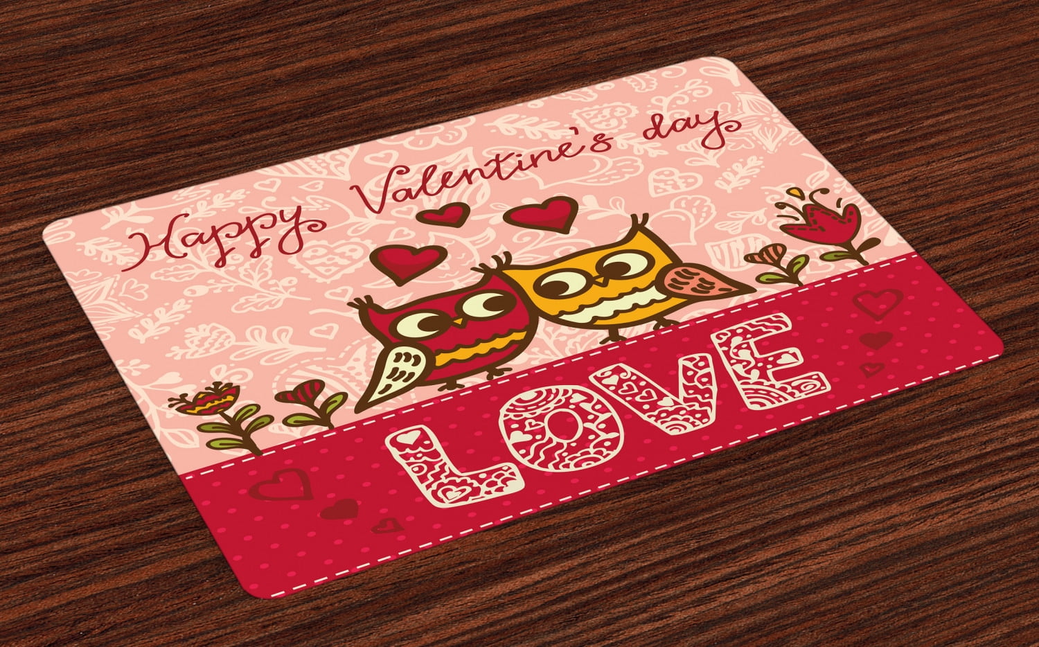 Valentines Day Placemats Set of 4 Owls in Love Print Cute Partners