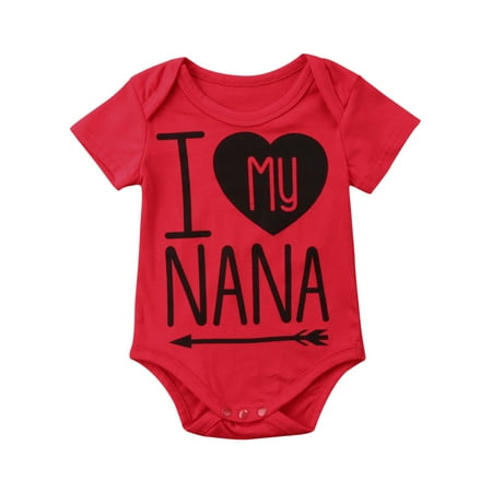 

Sunisery Newborn Infant Baby Girl Boy Letters Short Sleeve O-Neck Button Closure Romper Red 12-18 Months