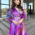 thumbnail image 4 of Plus Size High-end Dress Classic Large-volume Double-layer Ruffle High-waisted Fairy Women's Skirt Oil-color Elegant Neckline, 4 of 5