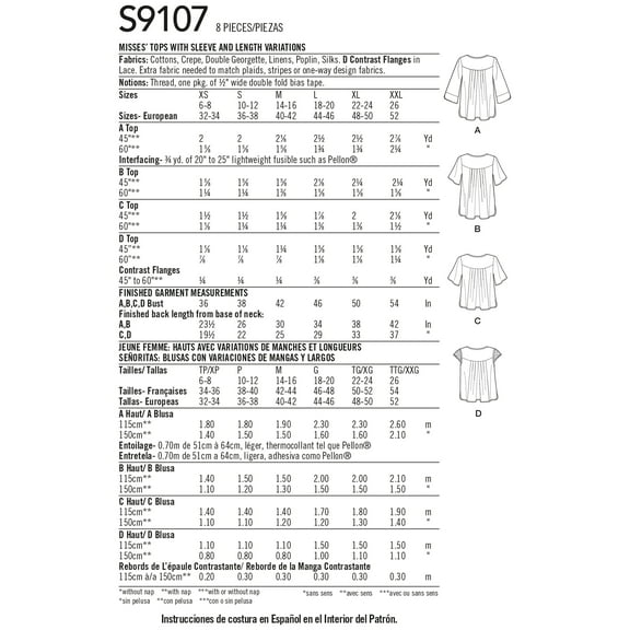 Misses' Tops With Sleeve & Length Variation-XS-S-M-L-XL-XXL