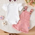 thumbnail image 5 of TOWED22 Toddler Baby Girls Summer Outfit Short Sleeve Ribbed Tops + Flower Suspender Overalls Shorts Set Kids Cute Clothes(White,18-24 M), 5 of 8