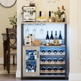 thumbnail image 2 of 3-Tier Wine Bar Cabinet with LED Lights – Adjustable & Removable Wine Rack, Mesh Door, Glass Holder, Spacious Storage – Multipurpose Liquor & Coffee Sideboard for Home– Gray with Light, 2 of 7