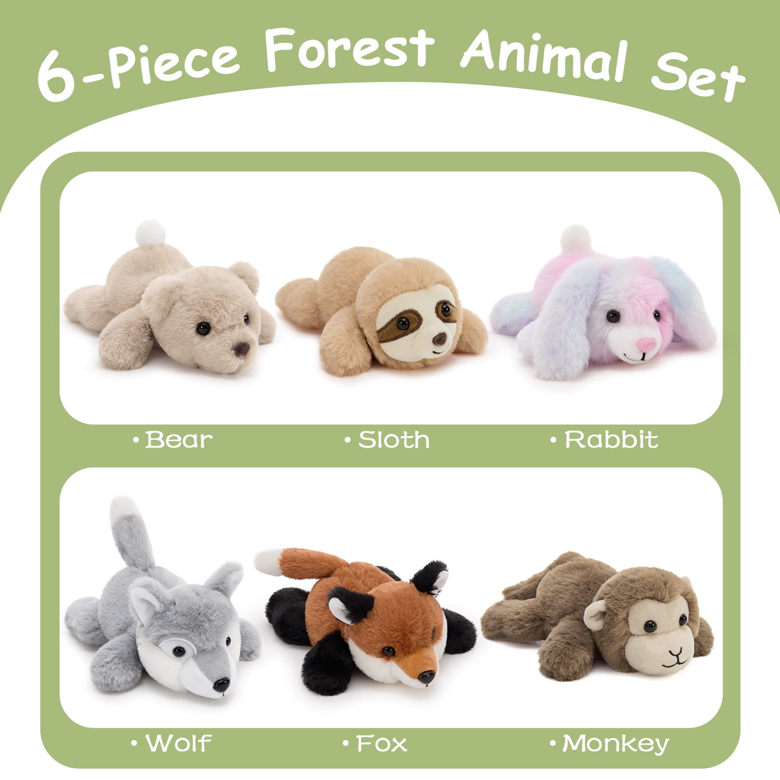 MorisMos 6 Pack Mini Woodland Stuffed Animal in Bulk,7" Weighted Woodland Plush Toys