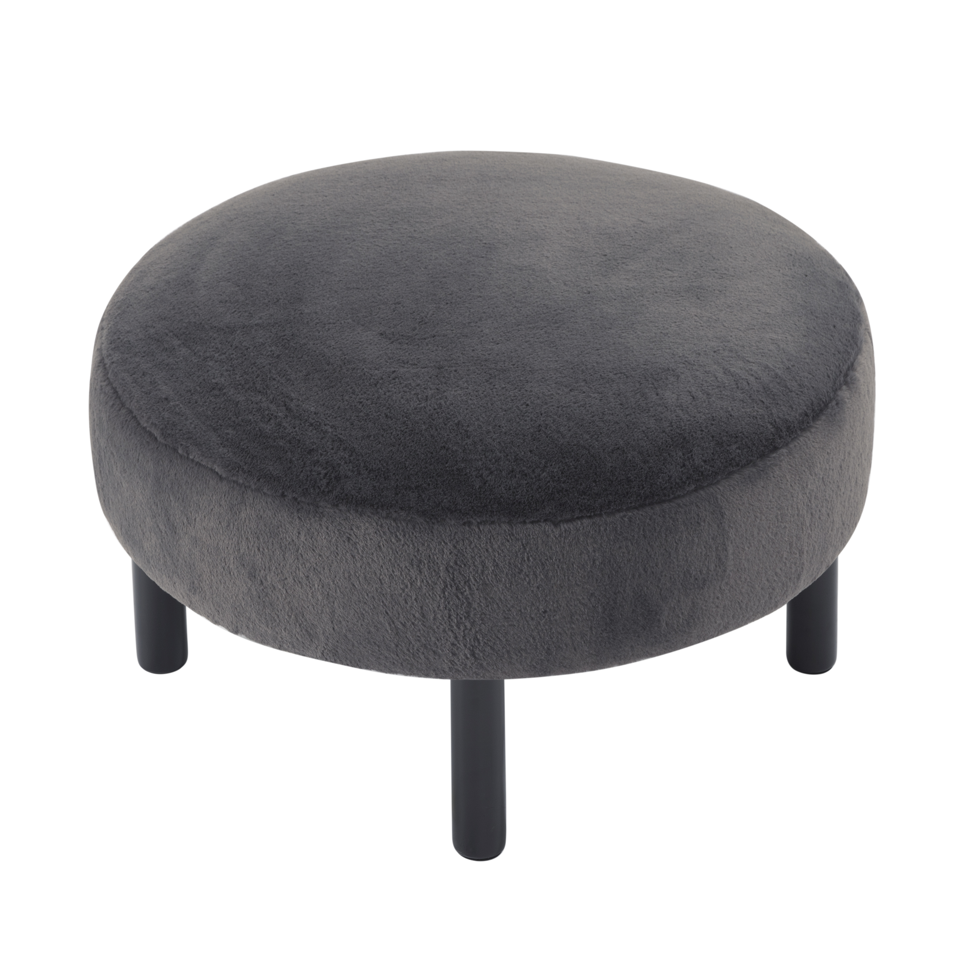 BSHTI 27.56 Inch Plush Round Ottoman with Faux Rabbit Fur, Sturdy Solid Wood Legs for Living Room, Accent Seat & Footrest(Dark Gray)