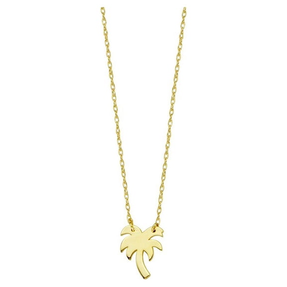 14k Yellow Gold Mini Palm Tree Adjustable Necklace L With Rope Chain - .9 Grams - 18 Inch
