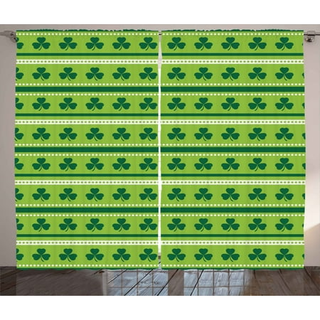 Green Curtains 2 Panels Set Traditional Irish Pattern With