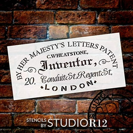 Inventor Patent Stencil by StudioR12 | DIY Vintage Victorian Ephemera Home Decor & Furniture | Antique Old London Word Art | Craft & Paint Wood Signs | Mylar Template | Select Size (13.5 x 6.5 inch)