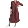 thumbnail image 1 of hotojiny Robe à Manches Longues pour Femmes, Coupe Ample, Col en v, Décontractée, Ourlet Arrondi, Robes d'Été Fluides, Robes Grande Taille pour Femmes, 1 of 7