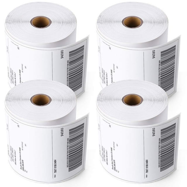4 Rolls 4x6 Direct Thermal Shipping Labels, 1000 Labels (250 Labels per Roll), 1" Core, Perforated, White Mailing Postage Shipping Label Compatible with Zebra 2844 ZP-450 ZP-500 ZP-505