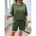 thumbnail image 5 of Womens Lounge Sets 2 Piece Outfits Short Sleeve Pullover Tops Wide Leg Pants Summer Travel Outfits  Green XL, 5 of 9