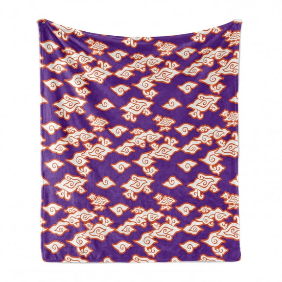 East Soft Flannel Fleece Throw Blanket, Indonesian Batik with Abstract Swirl Shapes Bohemian Hippie Design, Cozy Plush for Indoor and Outdoor Use, 50" x 60", Vermilion Purple, by Ambesonne