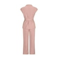 thumbnail image 5 of Women's Summer 2 Piece Outfits Cap Sleeve V Neck Lapel Blazer Wide Leg Pant Sets Office Work Clothes, 5 of 9