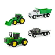 John Deere 1:64 Scale 4-Piece Toy Vehicle Set with 4-Wheel Drive Tractor, Tractor with Loader, Dump Truck & Flatbed Truck