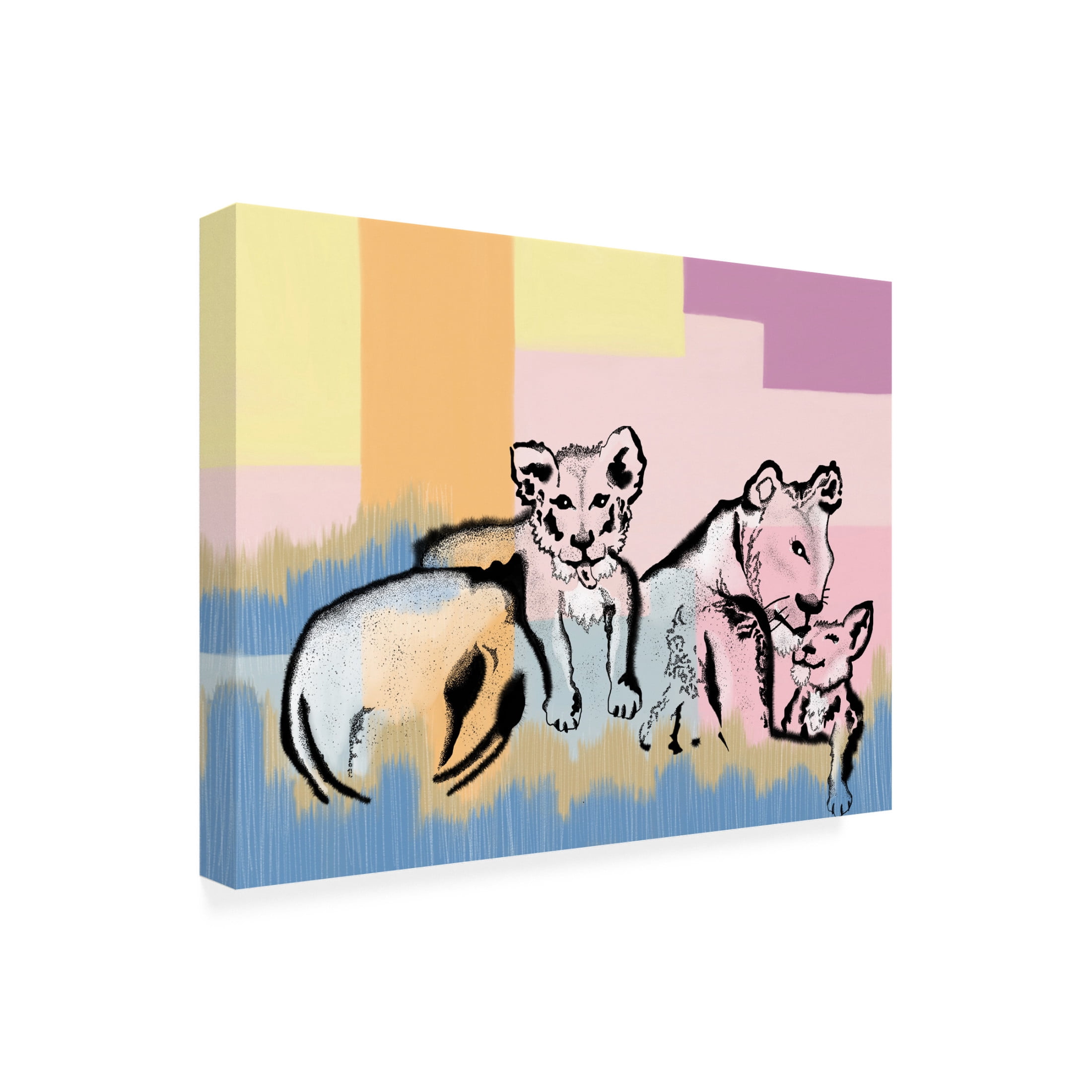 Canvas Wall Art - Meleshnie Govender 'Mama Lioness And Cubs' Wall Art for Living Room, Bedroom, or Office Décor by Trademark Fine Art - 32 x 24 Inches