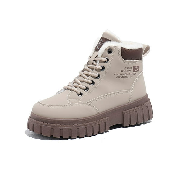 Gyexs Winter Boots for Women Work Platform Ankle Y2K Booties Athletic Lace up Furry Boots Outdoor Hiking Shoes, Khaki, Size 6
