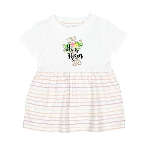Inktastic He is Risen Cross with Script and Flowers Girls Baby Dress