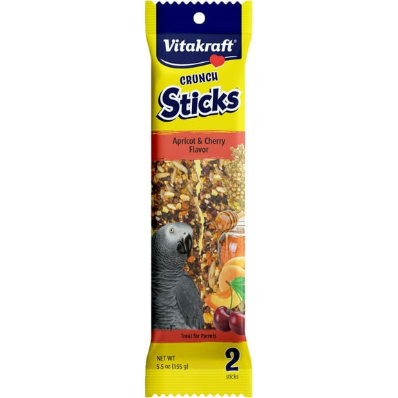 Vitakraft Crunch Sticks Apricot & Cherry Flavor Bird Treat for Parrots (2 Sticks), 5.5 oz (31689)