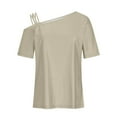 thumbnail image 5 of Wyobmus Summer Tops for Women Spring Short Sleeve Off Shoulder Tee Shirts Loose Fitted Fashion T-Shirts Casual Trendy Clothes 2025 Beige, 5 of 5