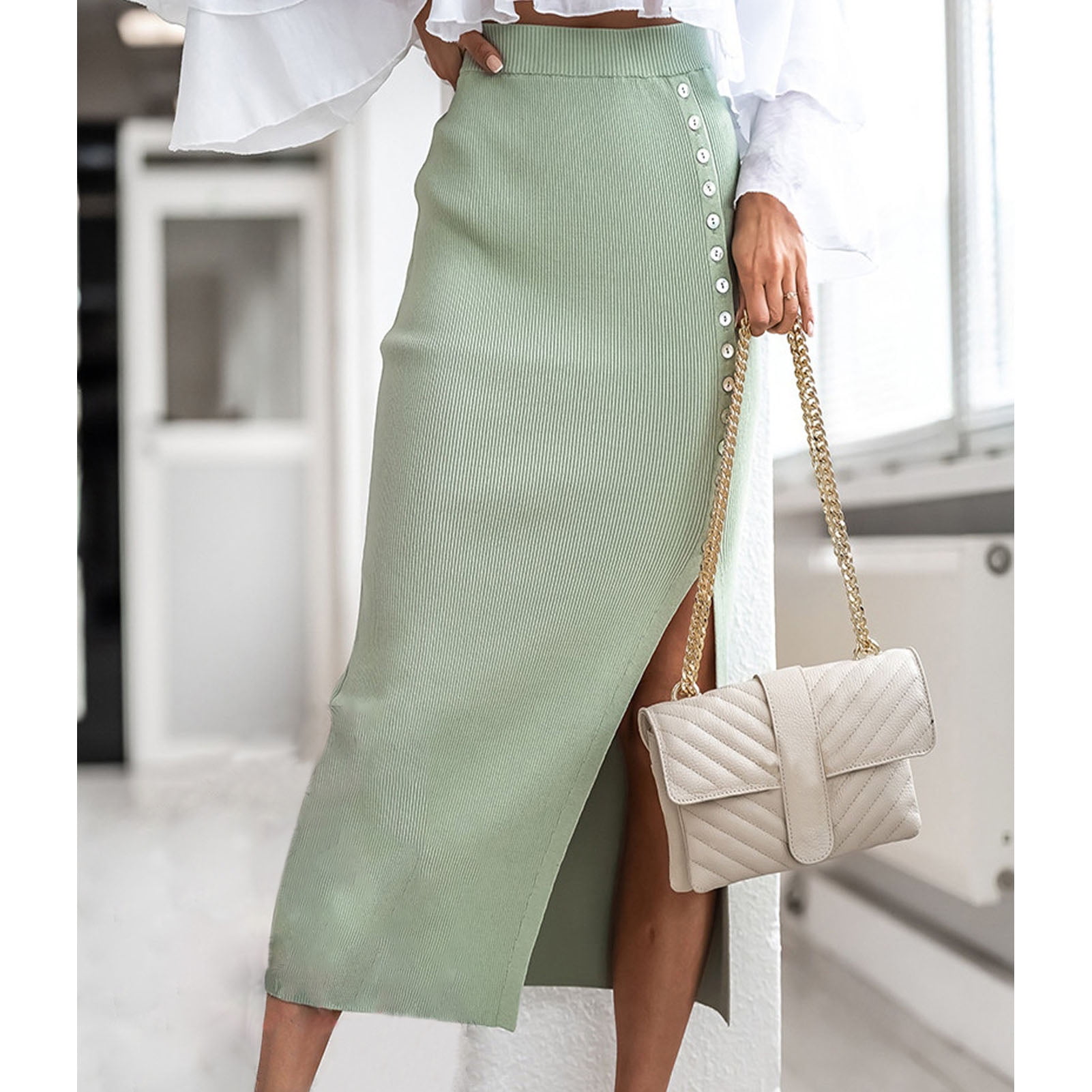 High waisted midi bodycon skirt online