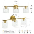 thumbnail image 5 of Modern Bathroom Light Fixtures, 3 Light Vanity Lights Over Mirror, Gold Wall Lamp with Clear Glass Shade for Living Room Cabinet Bedroom Porch, 5 of 8