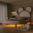 thumbnail image 2 of EUROCO Upholstery Twin Platform Bed with LED Light,PU Leather Cartoon Bunny Shape for Kids Teen,Pink, 2 of 13