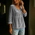 thumbnail image 4 of Cmfcve Velour Blouses for Women Button Front Long Sleeve Shirts v Neck Casual Spring & Fall Tops, 4 of 7