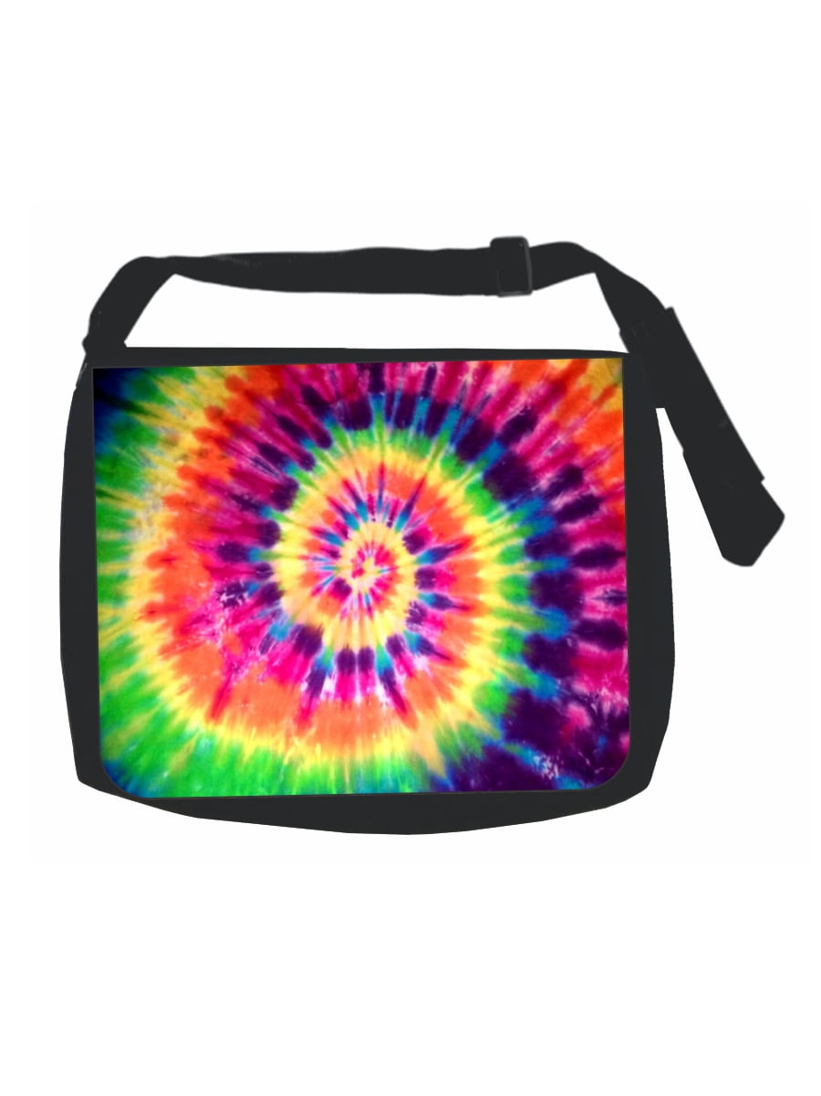 Bright Tie Dye Print Design - Black Laptop Shoulder Messenger Bag ...