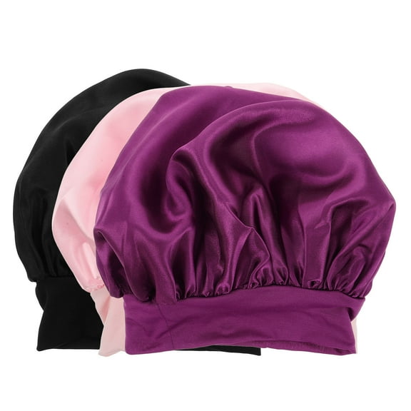 BESTOYARD 3Pcs Assorted Color Sleep Cap Hair Care Hat Satin Material Stretch Elastic for Night Use