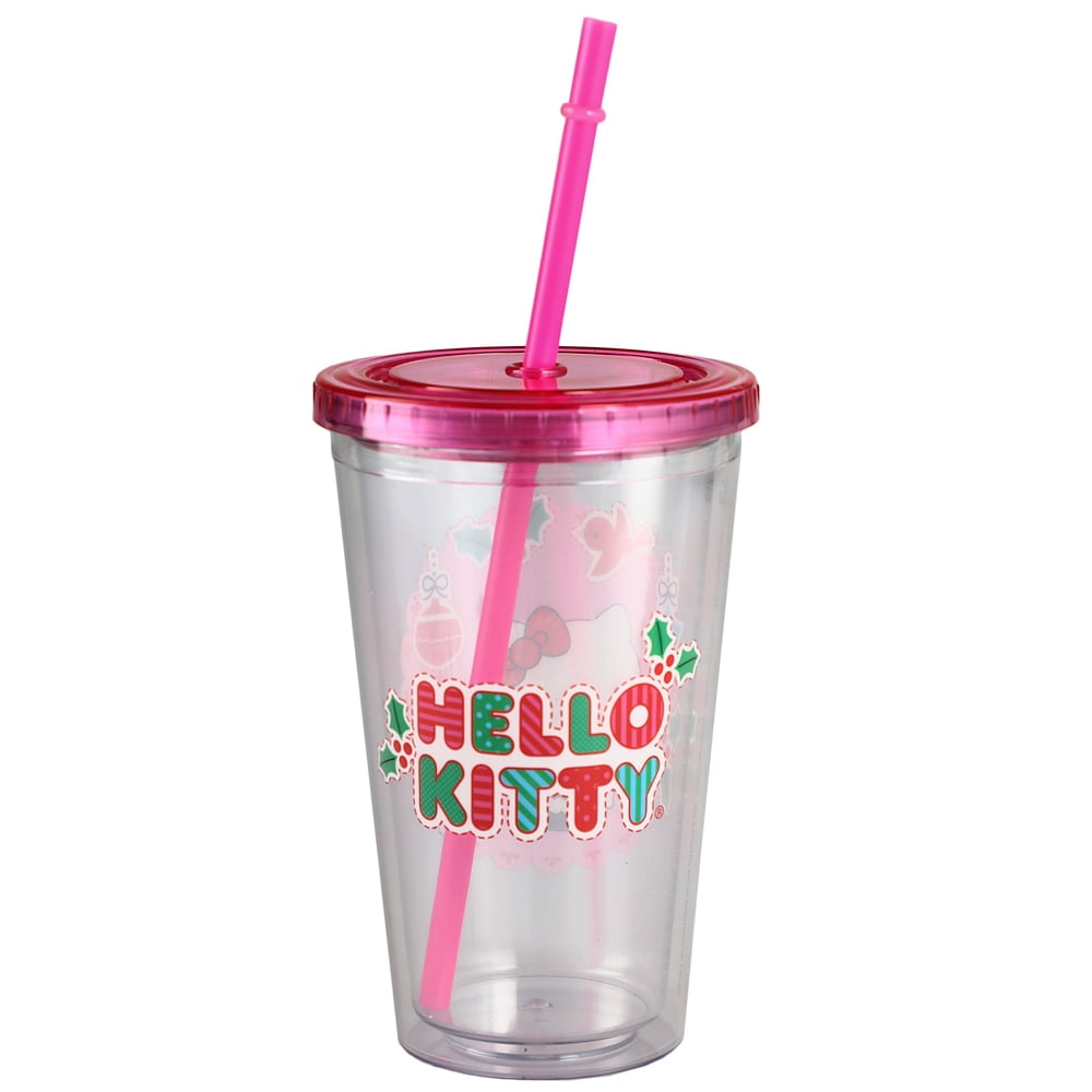 Galerie Hello Kitty Cup with Lid, Red and Blue Lollipops  Included, Character Tumbler Cup with Reusable Straw, Party Favor: Tumblers  & Water Glasses