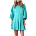 thumbnail image 3 of HXWCHs Jumpsuits for Women, Women's Casual Loose Fit Short Sleeve Romper Jumpsuit Dress Featuring Convenient Side Pockets M Mint Green, 3 of 8