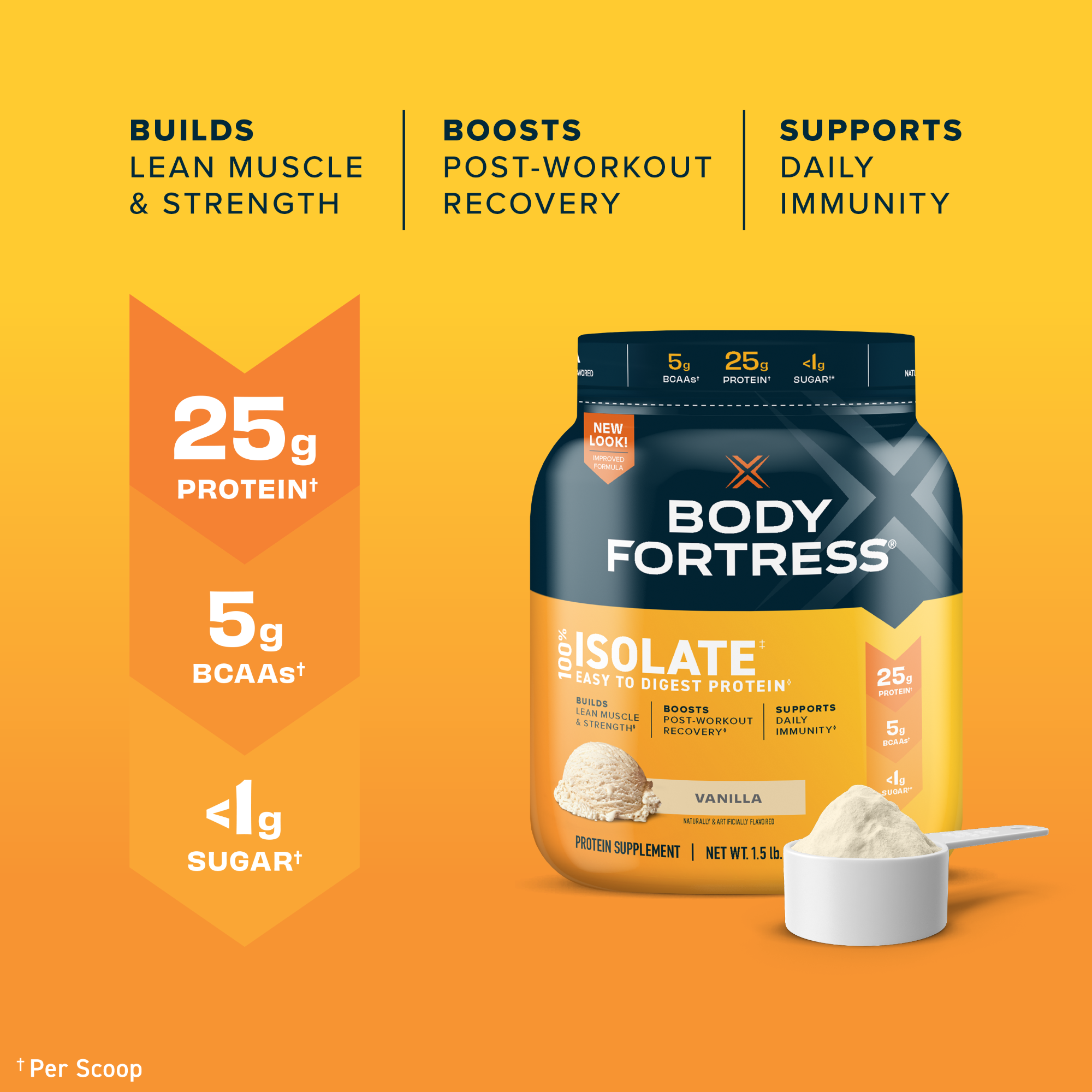 Body Fortress 100% Isolate Easy-to-Digest Protein Powder, Vanilla, 1.5lbs - image 3 of 8