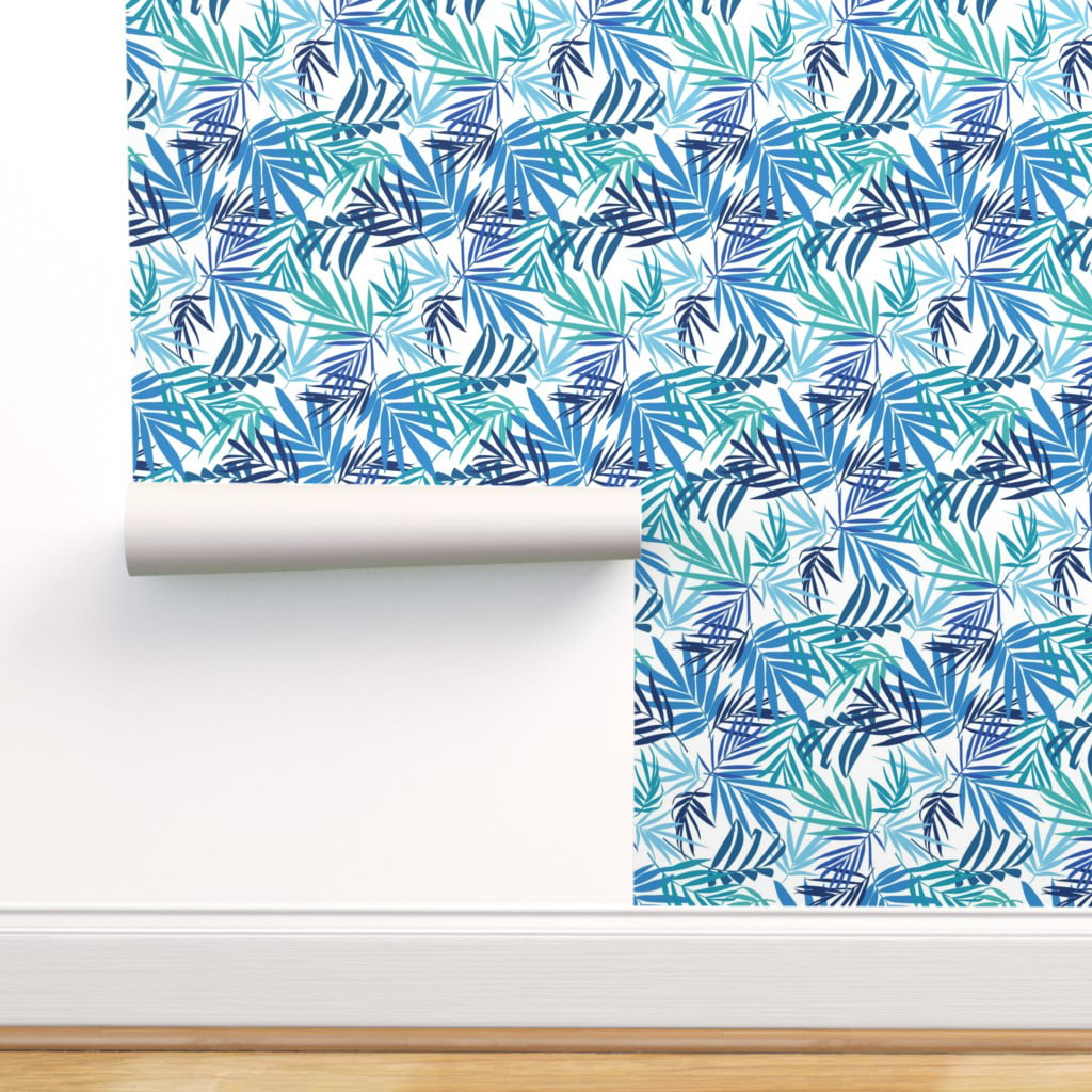 Peel-and-Stick Removable Wallpaper Palm Leaf Fronds Tropical Mod Beach Blue 