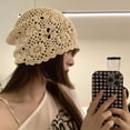 thumbnail image 2 of SikaFu Handmade Weaving Baotou Hat Female Spring And Autumn Thin Hollow Wool Hat Retro Literary Knit Cap, 2 of 9