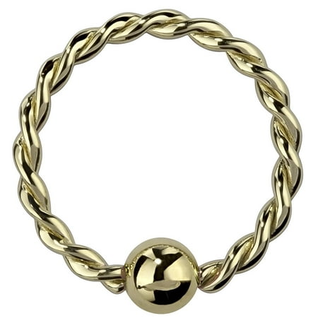 Twisted Captive Bead Ring - Solid 14K Yellow Gold Twisted Captive Bead Ring