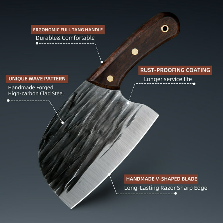 Enoking Serbian Chef Knife Meat Cleaver Forged Butcher Knife With Full Tang  Handle Leather Sheath Kitchen Knife For Kitchen, Camping, Bbq
