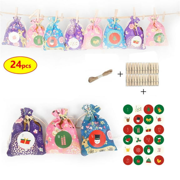 Gcvizuso Christmas Calendar, Advent Calendars, Christmas Pattern Candy Bag 1-24 Advent Calendar Bundle Linen Gift Bag